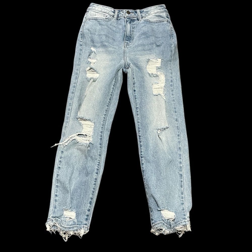 Disclosed Distressed Cropped High Waist Blue Jeans STYLE# WV76792S-LT Sz 5 / 27